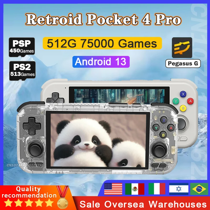 

Retroid Pocket 4 Pro Handheld Game Console 4.7 Inch Touch Screen Android 13 RAM 8GB Bluetooth 5.2 5000mAh Games Gift PSP PS2