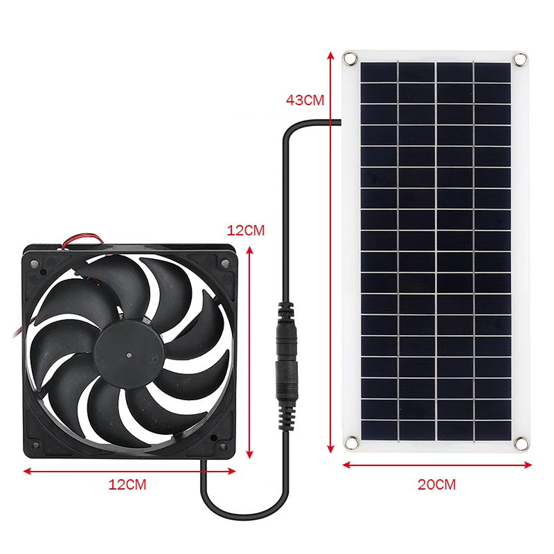 

30W 12V Solar Panel Powered Fan 12cm Mini Ventilator Exhaust for Dog Chicken House Greenhouse RV Car Charger