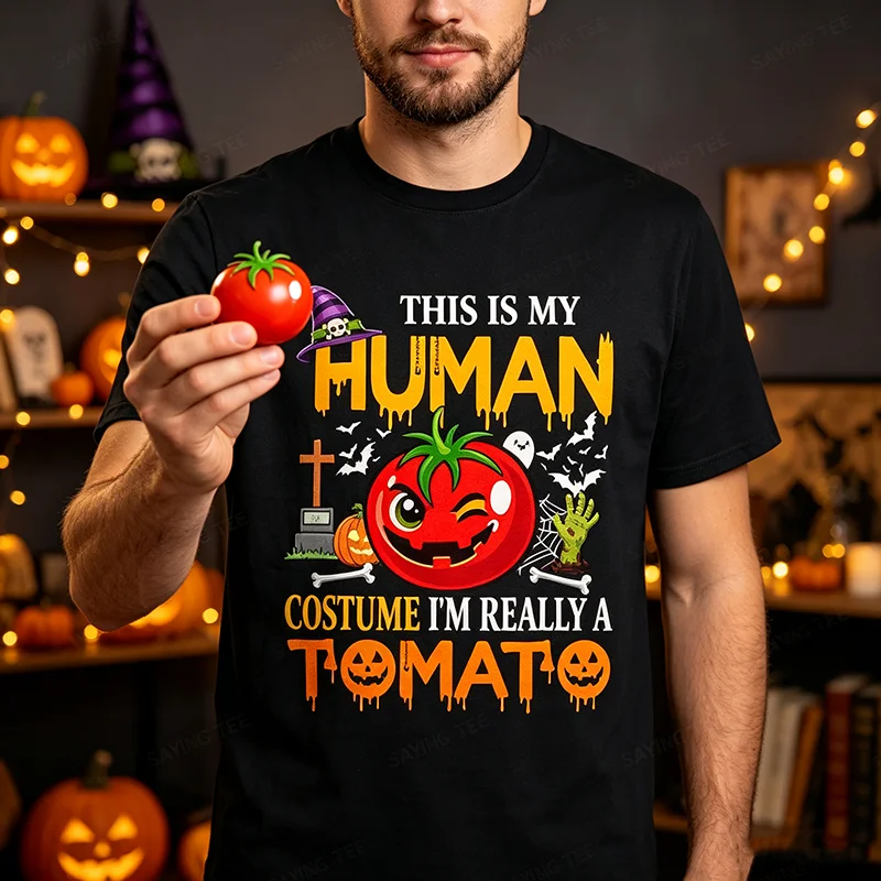Lustiges Scherz-Kostüm „Ich bin wirklich eine Tomate“ Halloween-Lebensmittel-T-Shirt Y2k Witz Sarkastisches Persönlichkeits-Sprüch-T-Shirt Weiches Baumwoll-Outfit – Detail 3
