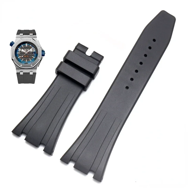 High Quality Men Silicone WatchBand for AP Royal Oak 15400 26320  Concave Interface Rose Gold Fold Steel Buckle 27mm Watch Strap