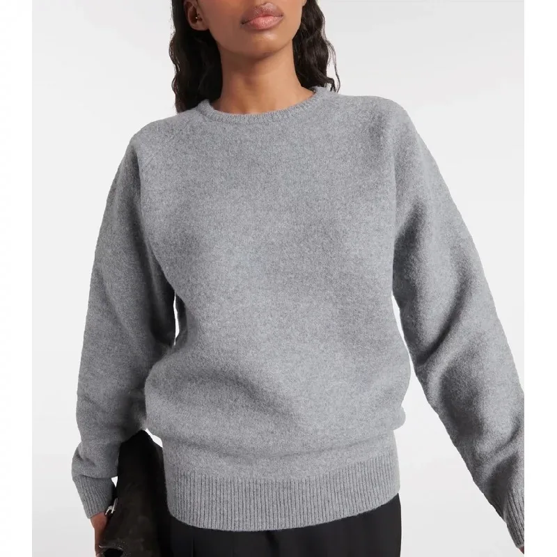 LUXURY Pullovers for Women Spring 2025, New Round Neck Silhouette with Raglan Sleeves Design, Wool Blend Knit Sweater