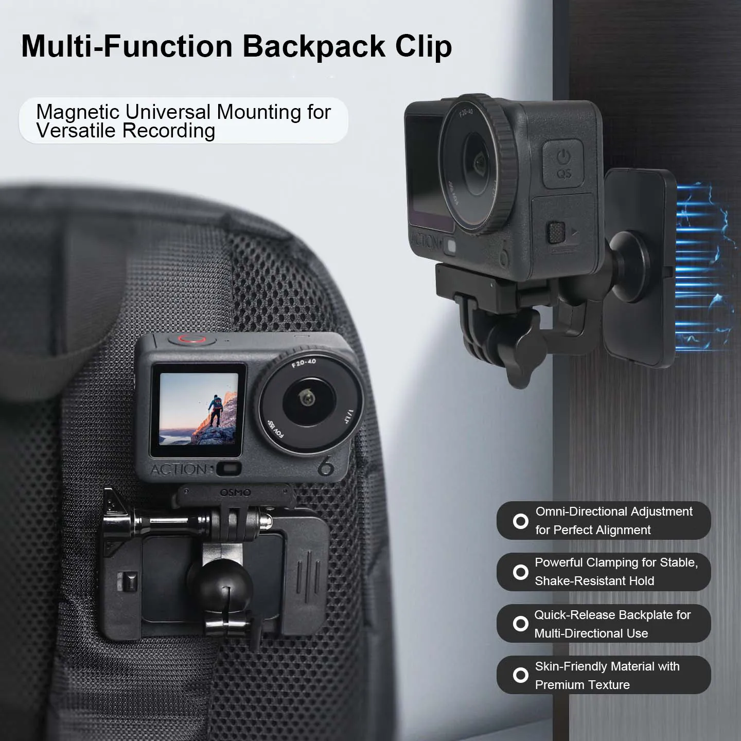 

For DJI 360/OSMO Action 5/6/Pocket 3/nano for Insta360 X5/Ace Pro2 Image Vision backpack straps clip Magnetic stand Accessories