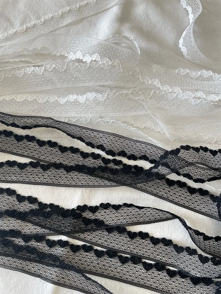 Ruban de dentelle à coudre blanc noir, 5/10 mètres, 2cm, garniture en forme de cœur, tissu en dentelle pour bricolage, artisanat, accessoires de couture, décoration de mariage