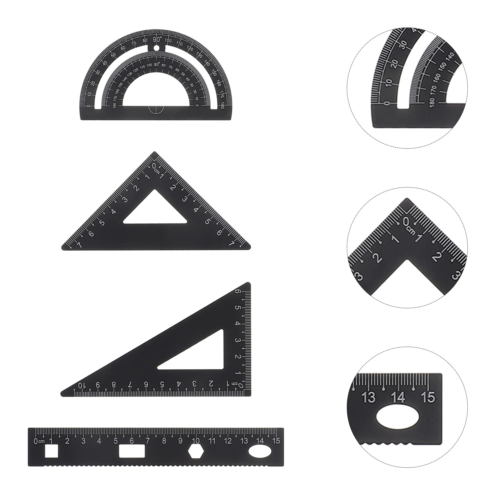 

4pcs Metal Ruler Set Geometry Tools For Students Portable Straight Edge Triangle Protractor School Office Stationery Kit