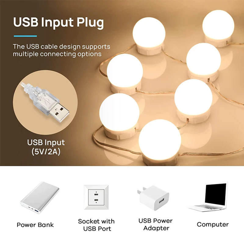 لطيفة LED المرآة البالونية ضوء هوليوود يشكلون ضوء ل الغرور عصا على USB عكس الضوء لمبات ماكياج الغرور الجدول والحمام م
