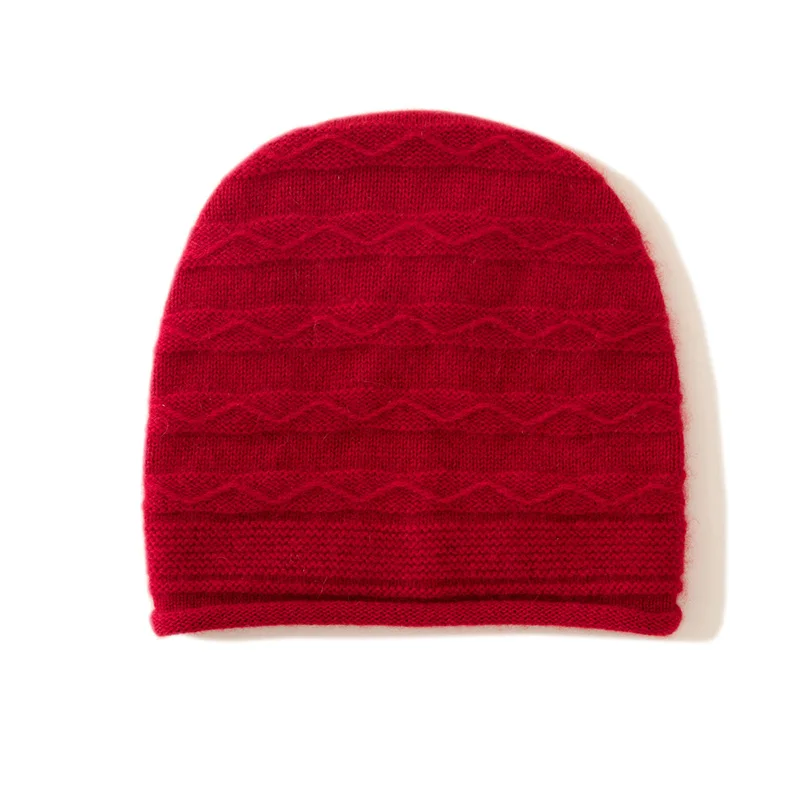Women's 100% Pure Cashmere Knit Hat Thickened Twisted Flower Classic Stylish Solid Color Ear Protection All-Match Wrap Head Knit