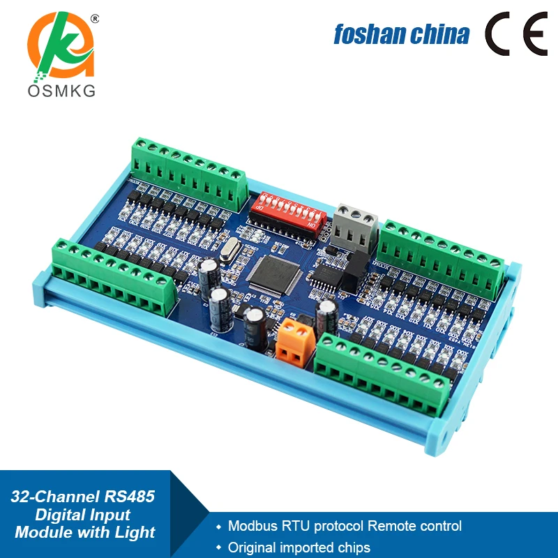 AoShangMing 32-Channel RS485 Input Module Digital Data Acquisition 24VDC with Lights Modbus RTU Communication DI Board