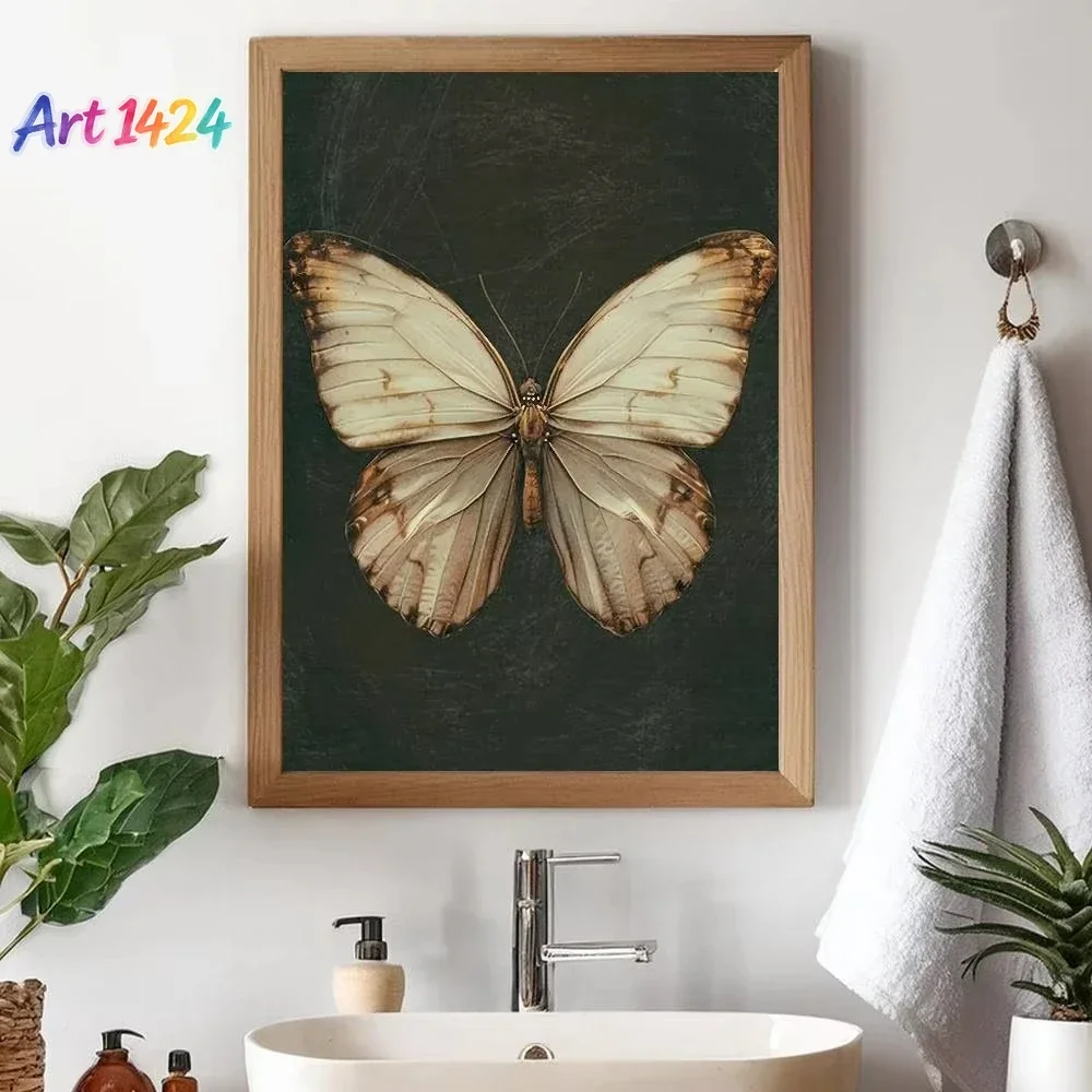 1PC White Butterfly Print Dark Moody Insect Antique Moth Poster Paper Print Home Living Room Bedroom Bar Restaurant Cafe Art