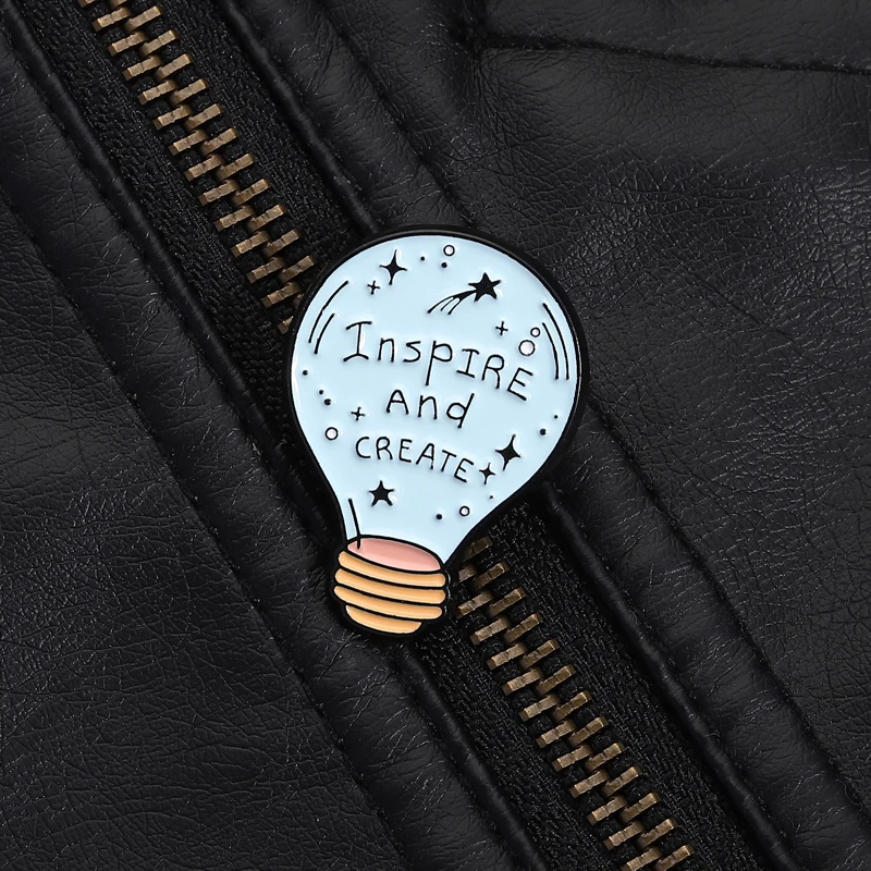 Creative Inspiration Pin Inspire And CREATE Quote Light Bulb Stars Design Motivational Brooch for Artists Students Gift