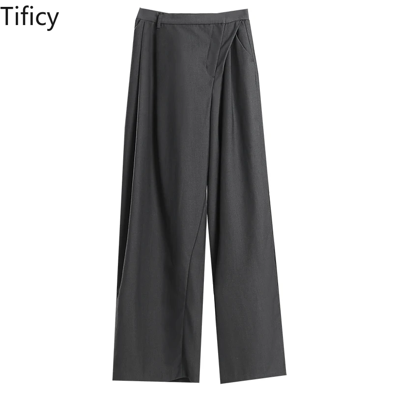 Pantalon Professionnel Gris pour Femme, Irrégulier, Haut de Gamme, Décontracté, Gainant au Sol, Été