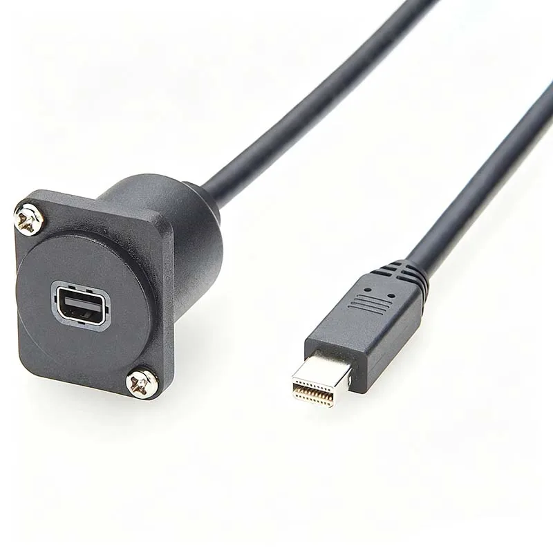 Industrial-Grade Mini DP Panel-Mount Extension Cable; Mini DisplayPort Male-to-Female Flange-Mounted Cable