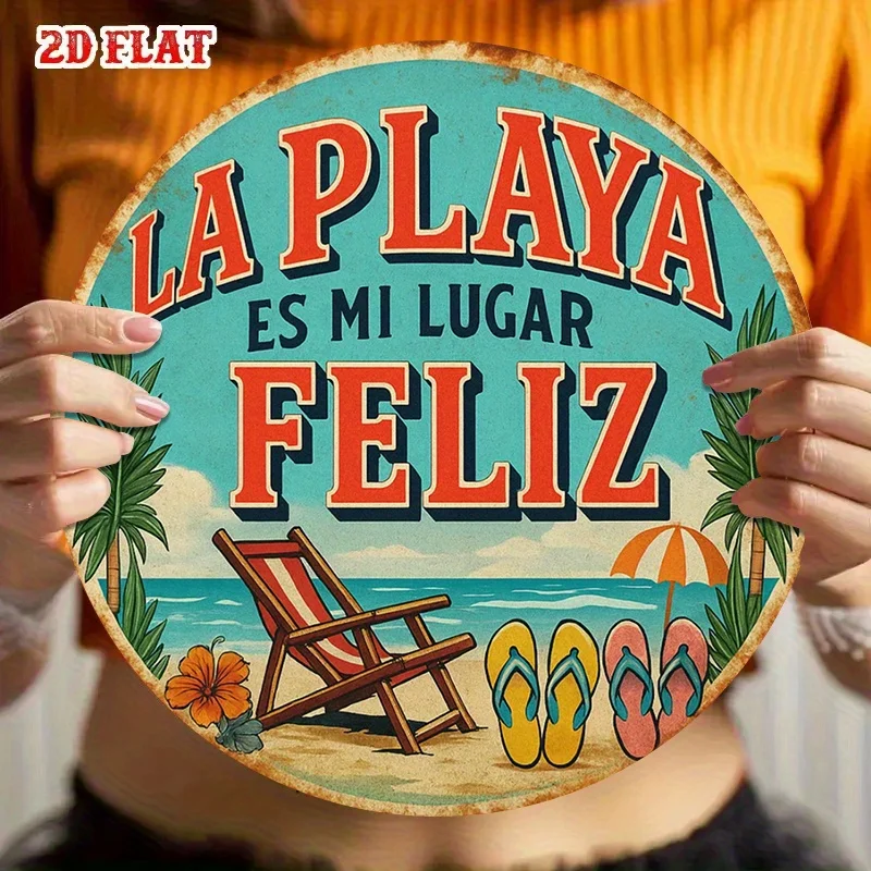 2D Flat, 1pc 8x8 Inch Spanish Beach Wall Sign 