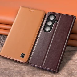 Flip Case For SAMSUNG Galaxy A14 A24 A34 A54 5G Genuine Leather Magnetic Cover Cowhide Napa Texture Card Pocket Wallet Cases