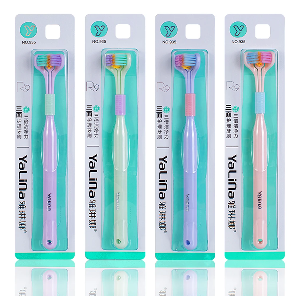 Comfortable 3 Heads Toothbrush Completely Cover Triple-Angle Toothbrush for Children and Adults