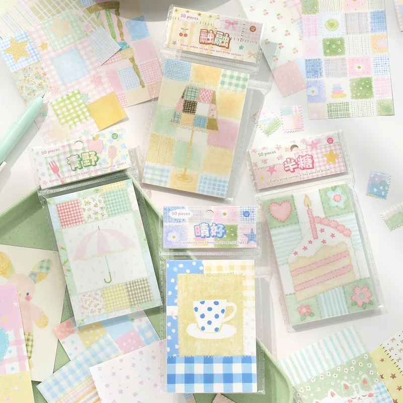 50 Sheets Per Book Patchwork Style Notepad Healing Pattern Tearable Journal Base Decor Paper Non-Sticky Memo Sheets