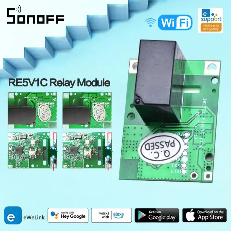 SONOFF RE5V1C Wifi DIY Switch 5V DC Relay Module Smart Wireless Switches Inching/Self-locking APP/Voice Remote ON/OFF Modules