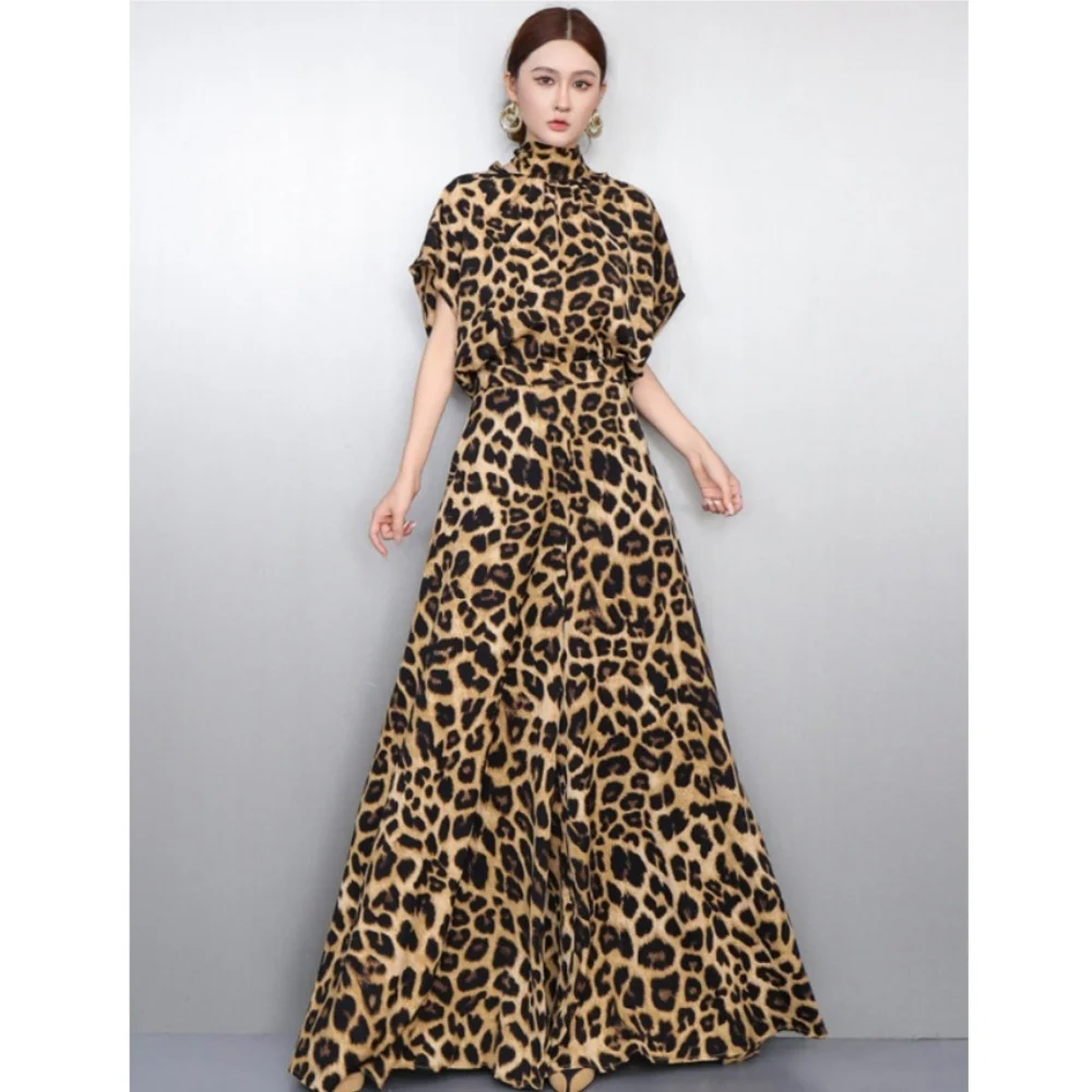 

Light Luxury Leopard Print Suit For Women Stand-up Collar Top With Ribbons + Wide-leg Long Pants Outfit 2026 Spring New XY40