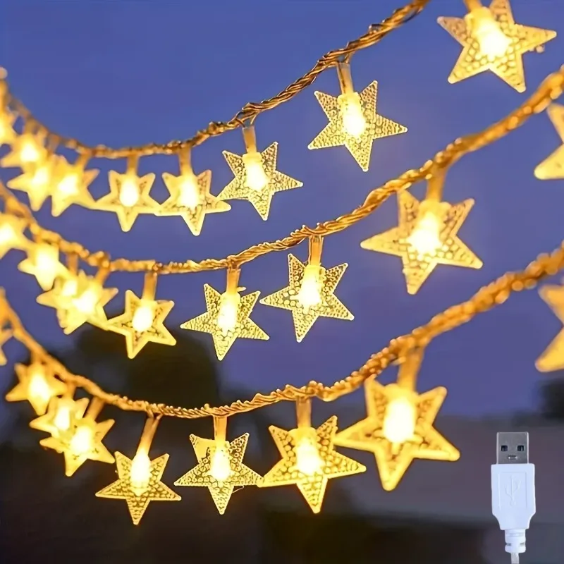 Star String Lamp USB Powered 1.5-10M 10/20/40/80LED Warm White Colorful Fairy Light For Birthday Festival Bedroom Decoration