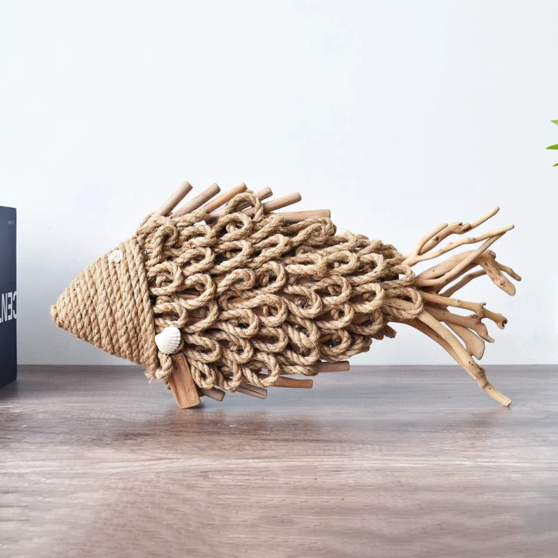 

Handmade Woven Fish Decoration Natural Modern Dining Table Ornament Creative Living Room Decor Artistic Gift for Home Use