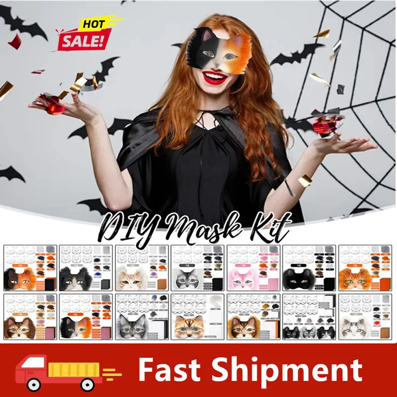 

Therian Mask Set Blank Mask Half Face Hand Drawn Animal Cat Fox Mask Children DIY Handmade Graffiti Half Face Mask Party Christm