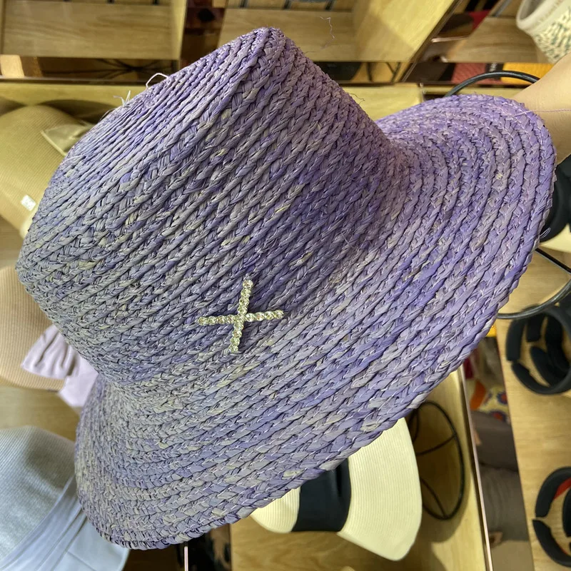 Straw hat for women raffia ladies spring blue beach casual summer ladies hat sun hat travel easy to carry light luxury casquette