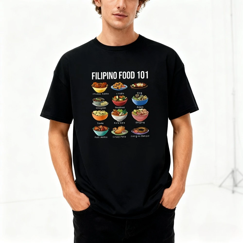 الغذاء الفلبيني 101 تي شيرت الفلبينية السياحية الهدايا التذكارية ملابس الرجال النساء الأطعمة عاشق هدية المحملة الحياة اليومية ملابس علوية من القطن عادية #1