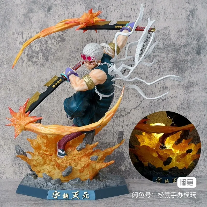 Anime Figure Demon Slayer Up Uzui Tengen Kimetsu No Yaiba Pvc Action Figure Led Light Figurine Doll Toys Collectible Model Gifts