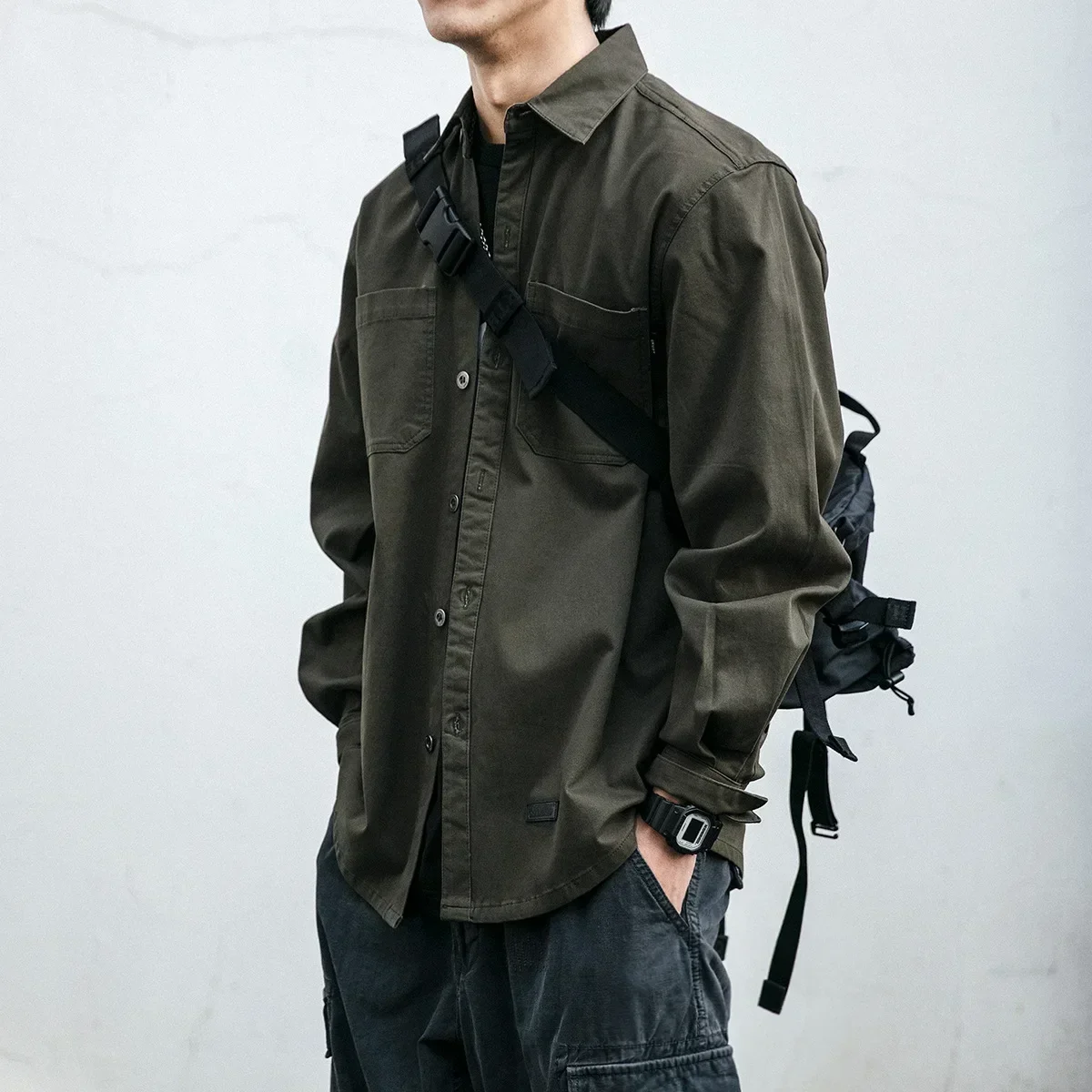 

Lazy Style Baggy Pocket Shirts Men Handsome Fashion Streetwear Design Japanese Harajuku Korean All-match Teens Men Clothing Tops