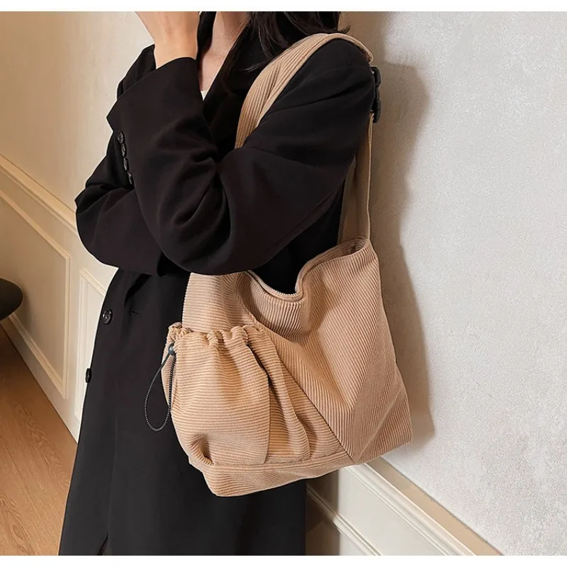 

Retro Solid Color Corduroy Women's Shoulder Bag Casual Simple Large Capacity Crossbody Bags Ladies Travel Handbags Messenger Bag