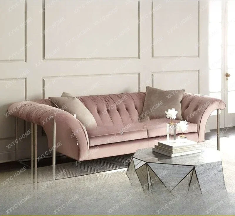 HH Light luxury fabric sofa simple living room furniture sales office hotel metal three-person sofa