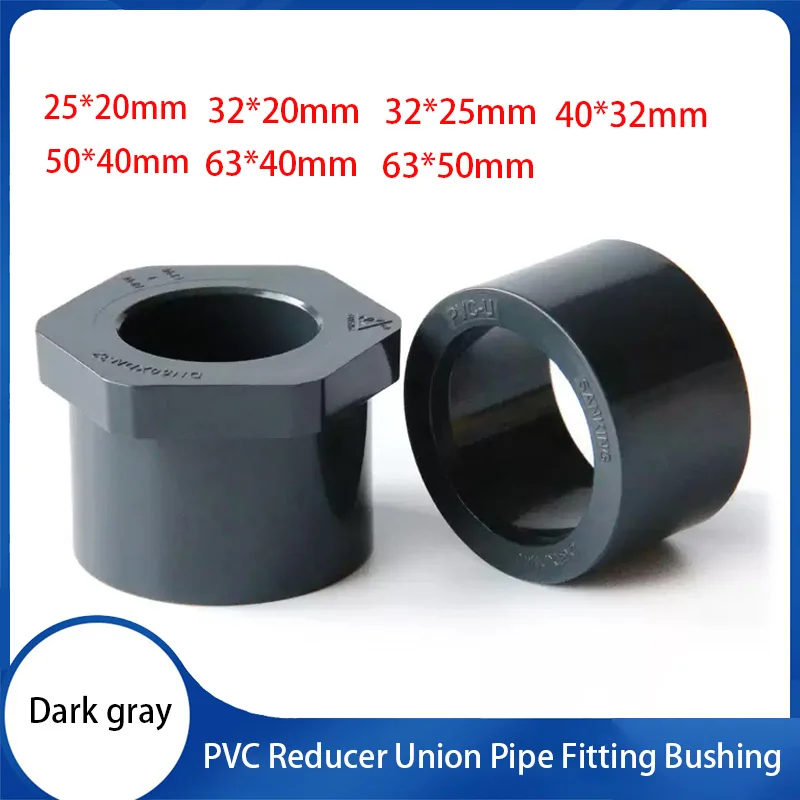 

1-10pcs Dark gray PVC Pipe Bushing Reducer Union Water Pipe Joints PVC Pipe Fillings Garden Irrigation Pipe Bushing 20~90mm