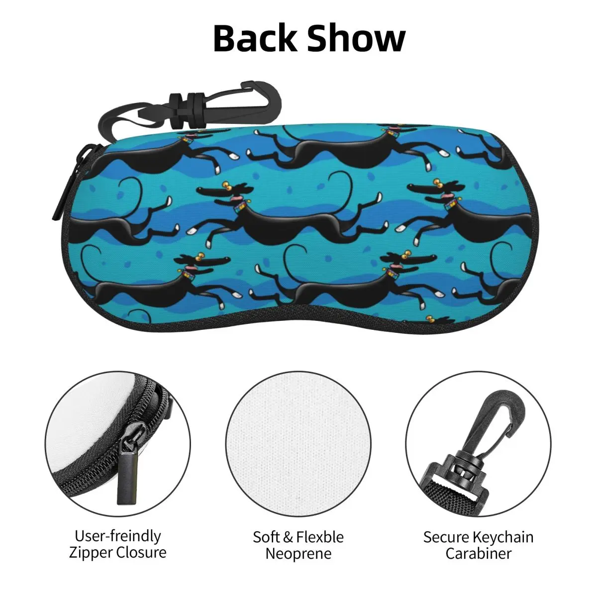 Custom Greyhound Blue Zoomies Pattern Sunglasses Soft Case Neoprene Zipper Shell Eyeglass Case Protective Box For Glasses