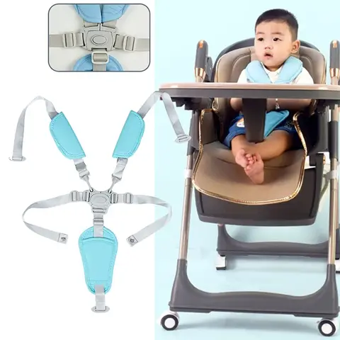 Baby Harness For Pushchair Dinner Chair Highchair Universal 5 Points Safety Belt Length Adjust PU Leather For Child Dining Chair