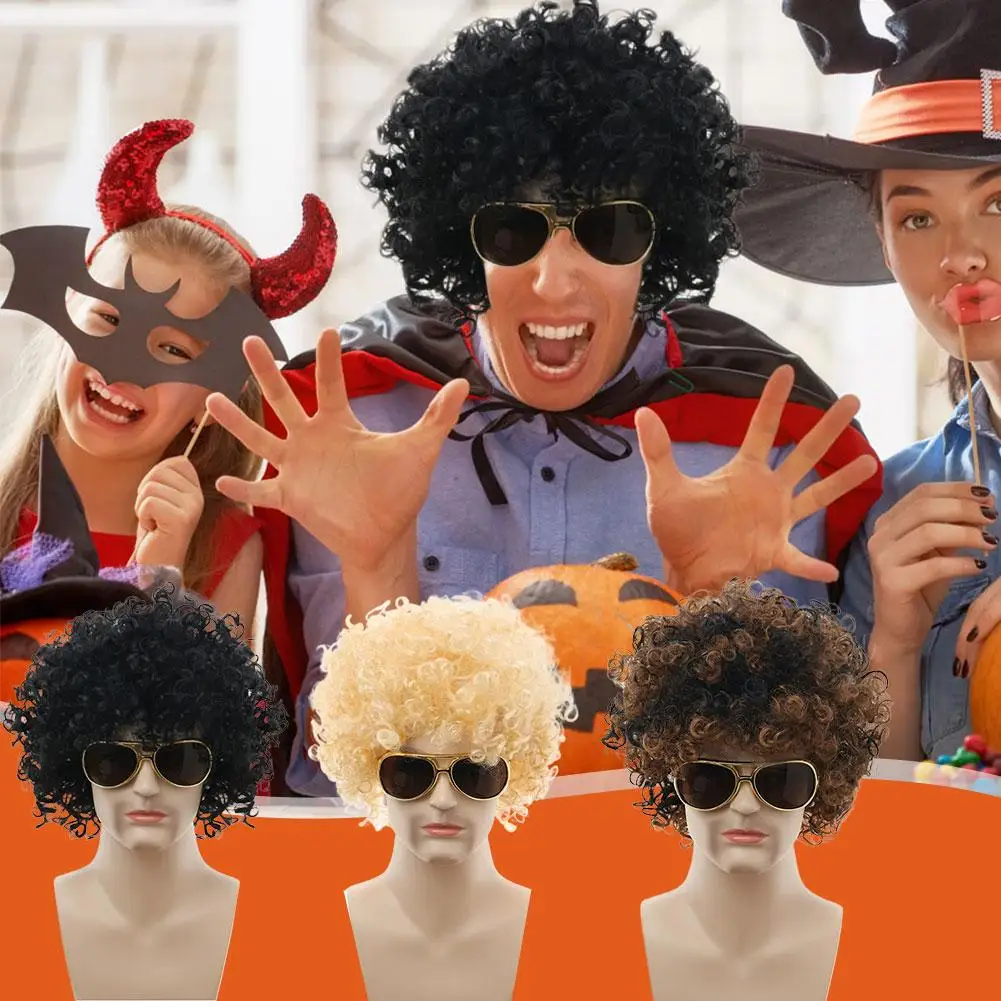 

Набор париков в стиле панк-хиппи 80-х годов на Хэллоуин — ретро-винтажные синтетические волосы с повязкой на голову, маскировка для вечеринок унисекс для взрослых