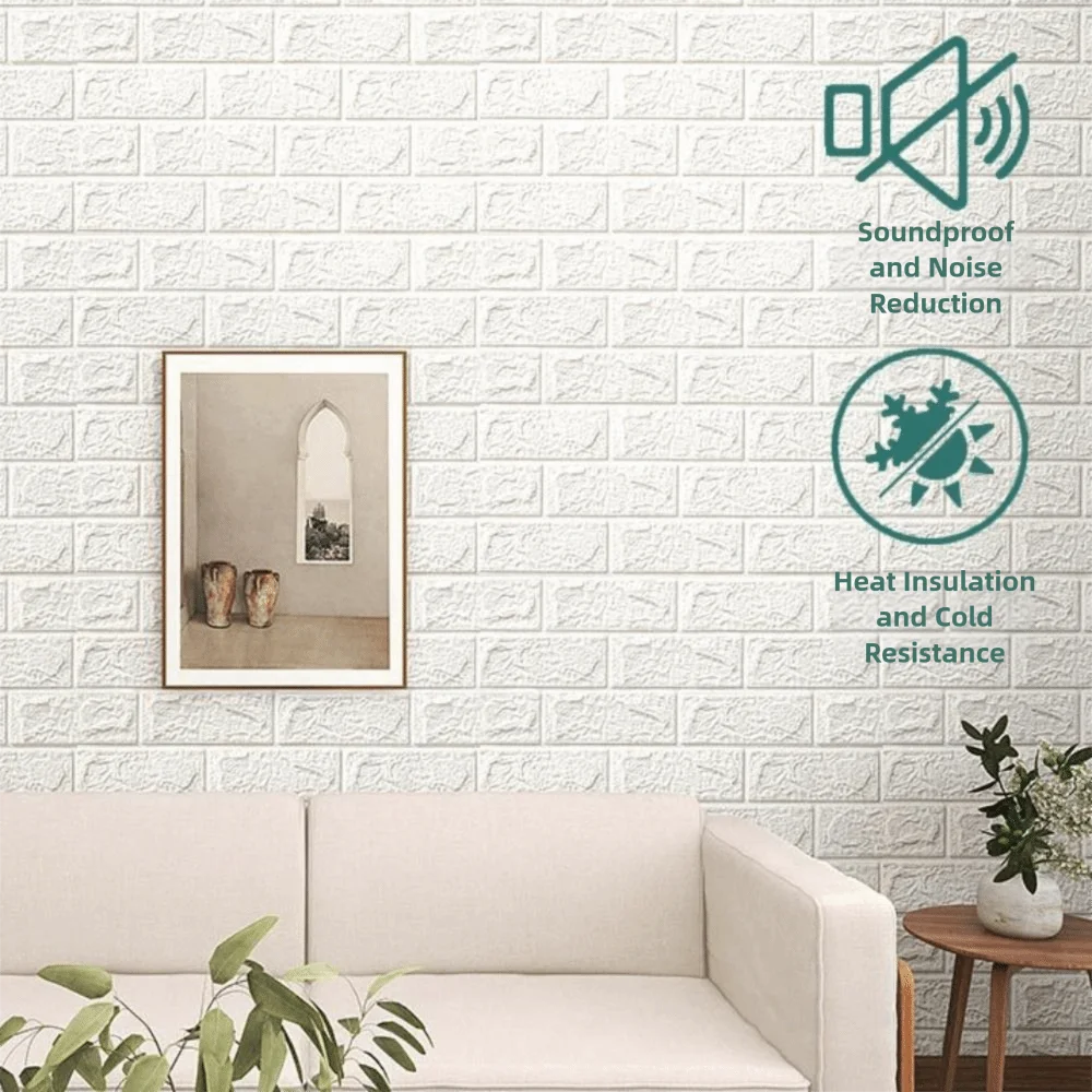 DIY 3D الجدار ملصق ذاتية اللصق ثلاثي الأبعاد خلفية لفة سهلة التركيب اللون الأبيض الطوب خلفية ديكور المنزل #6