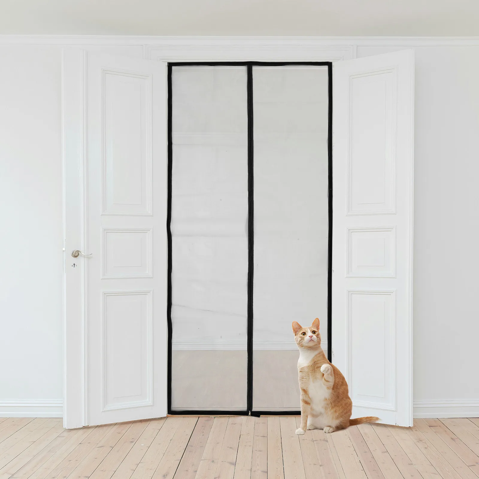 Cat Mesh Screen Door Zipper Type for Small Pets Dogs Heavy Duty Ventilation Easy Installation Prevent Pet Escaping M