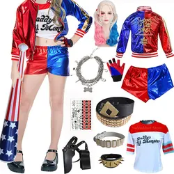 Girls Women Quinn Costume Suicide Harley Stitched Jacket Shirt Pants Necklace Accessory Monster Cosplay Halloween Costume