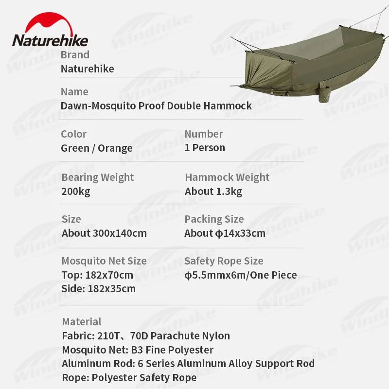 Naturehike ultralekki hamak wiszące łóżko hamak do spania z moskitierą 1 osoba Outdoor Camping 70D nylonowy ogród