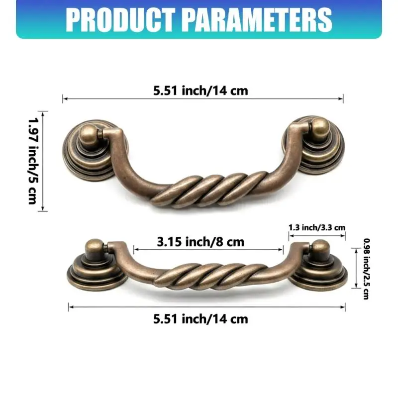 Bronzefarbene Schubladengriffe, 4er-Pack, Schrankbeschläge Metallseil-Stil mit 3,15-Zoll-Lochmitte für die Verwendung in und – Detail 6