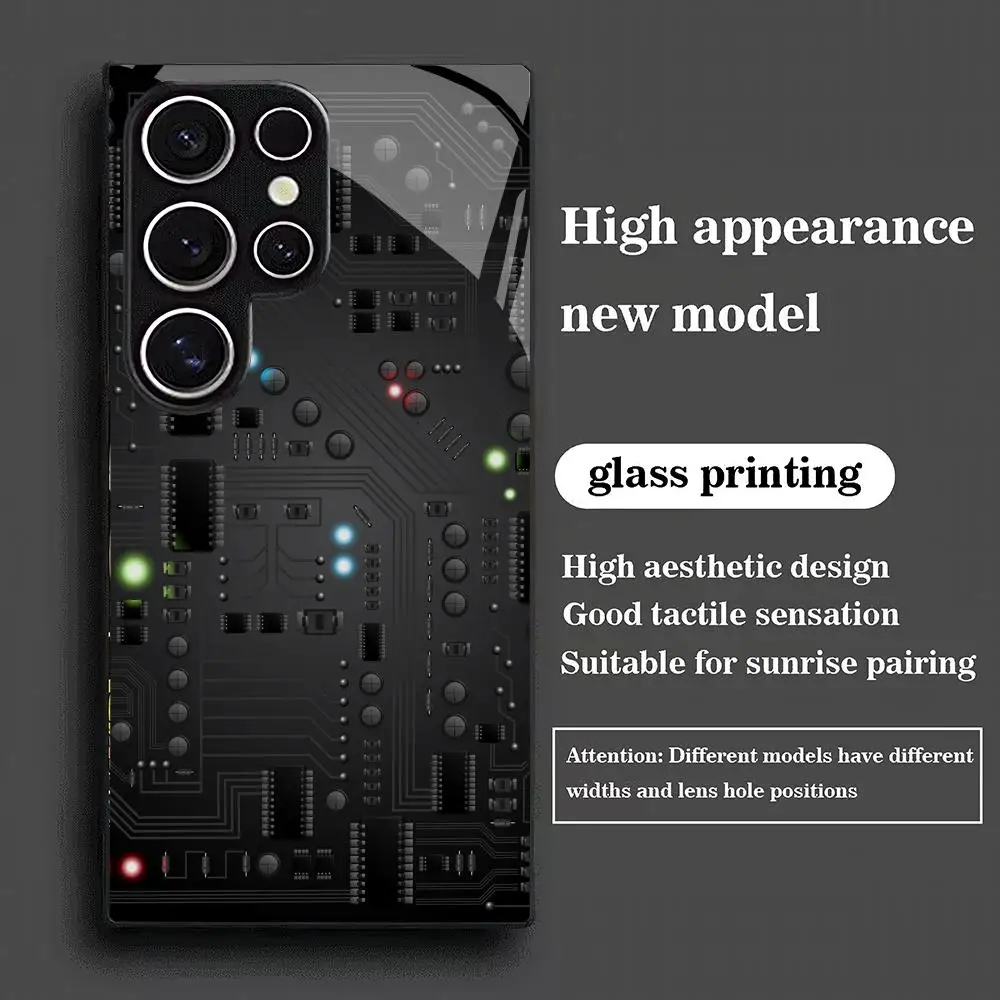 Creative black tempered glass phone case suitable for Samsung Galaxy S26 S25 S24 S23 S22 S20 FE/Ultra/Plus anti drop back cover
