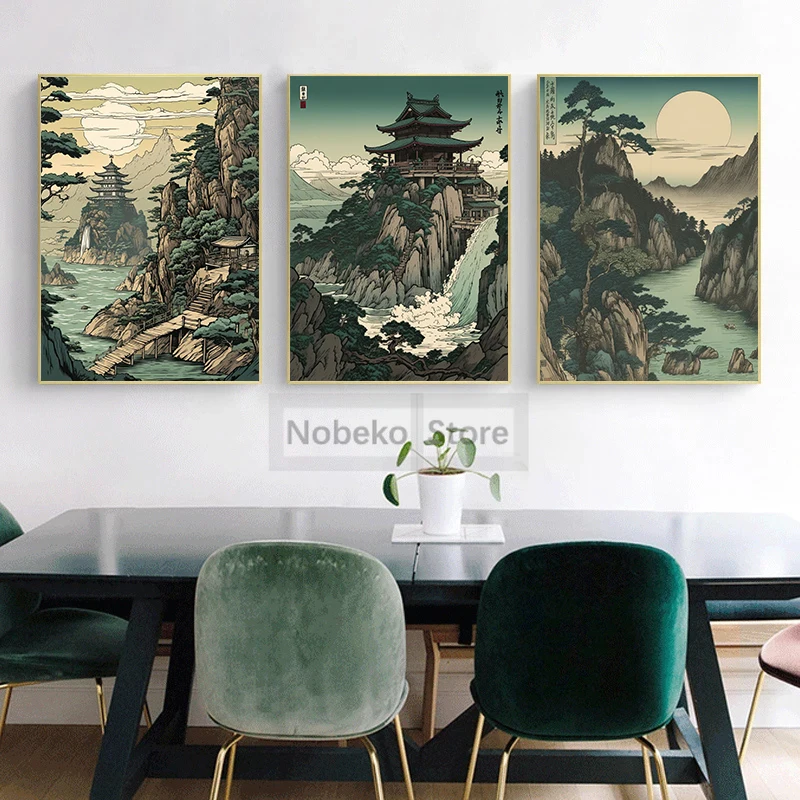 Japanese Ukiyoe Mountains Pavilion Rivers Lakes Strait Poster and Prints Canvas Painting Wall Art Pictures Home Room Decor