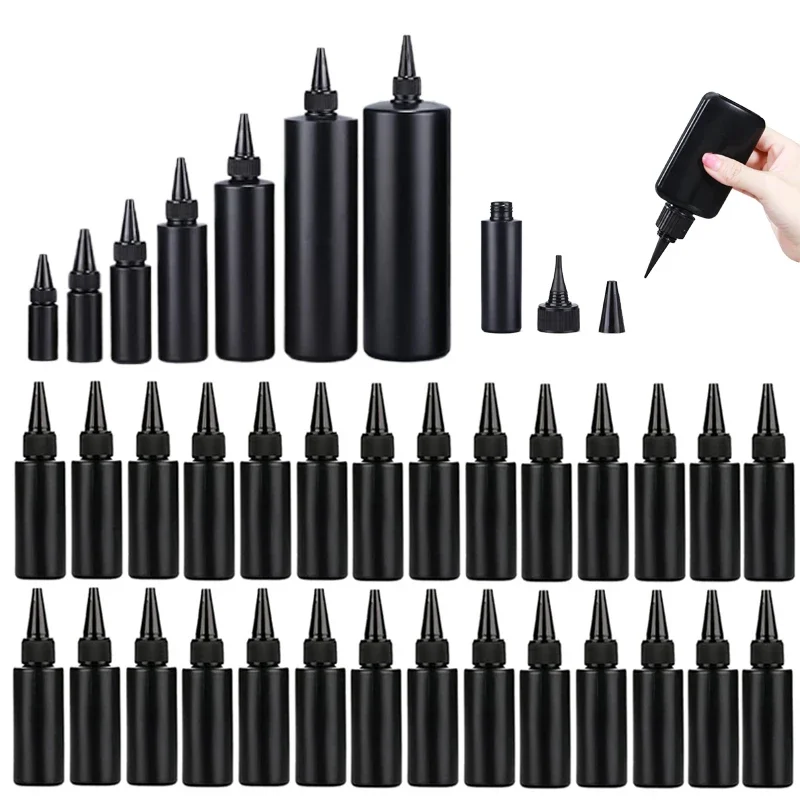 

50Pcs 30ml-150ml Empty Black Plastic Squeeze Soft Bottles W/ Long Tip Lid Ink Bottle Refillable Containers For Resin Glue Paint