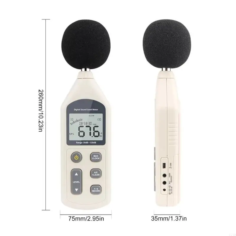 

L74D GM1356 30-130dB Decibel Meter SPL Tester Backlit Screen Handheld Noise Meter with Weighted 47000 Data Record Export