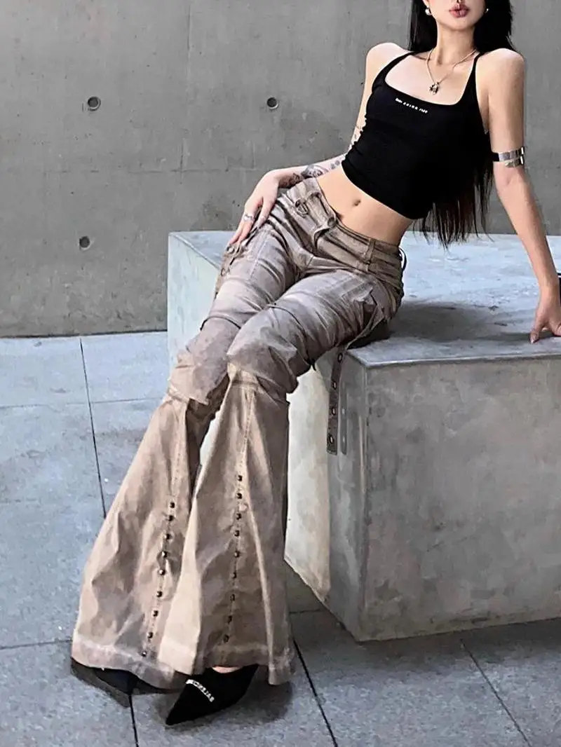 

Low Waist Workwear Pants Women's Summer New Y2K Millennium Sle Hot Girl Slimming Flared Pants High Street Design Sensation