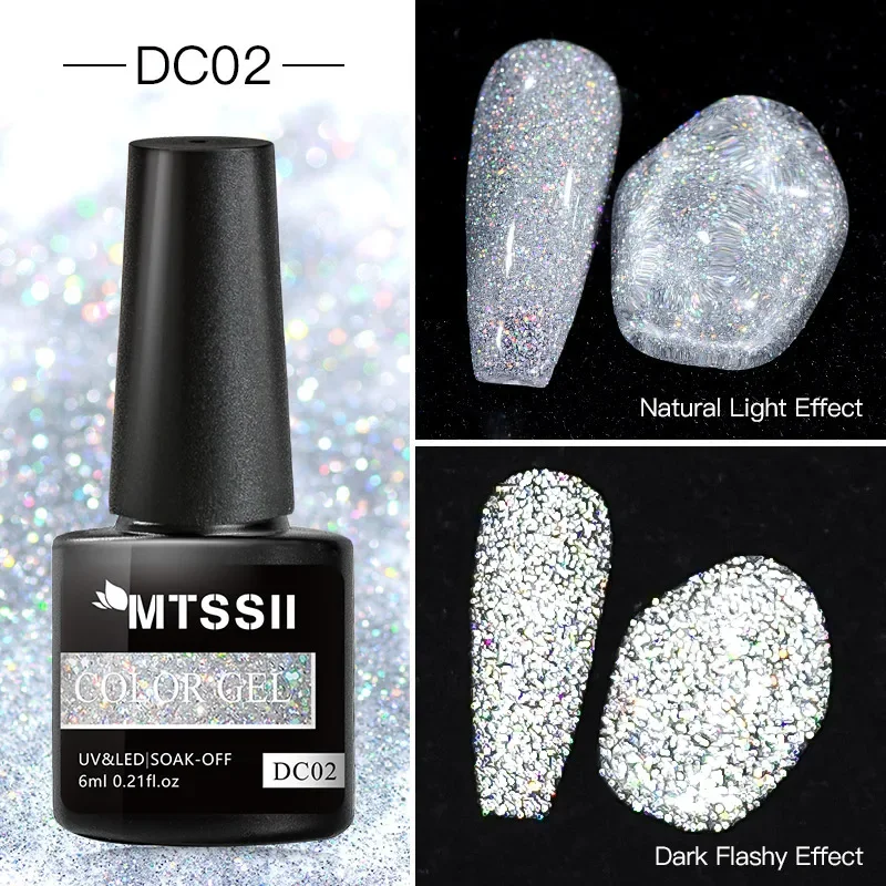 Mtssii 6ml Reflective Glitter Gel Nail Polish - UV LED Nail Gel - Semi Permanent - Base Top Coat