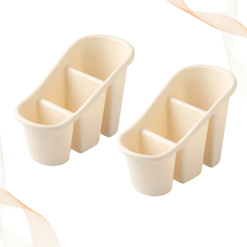 

2pcs Chopsticks Draining Rack Storage Container Multifunctional Spoon Stand Holder For Kitchen Home Use Beige