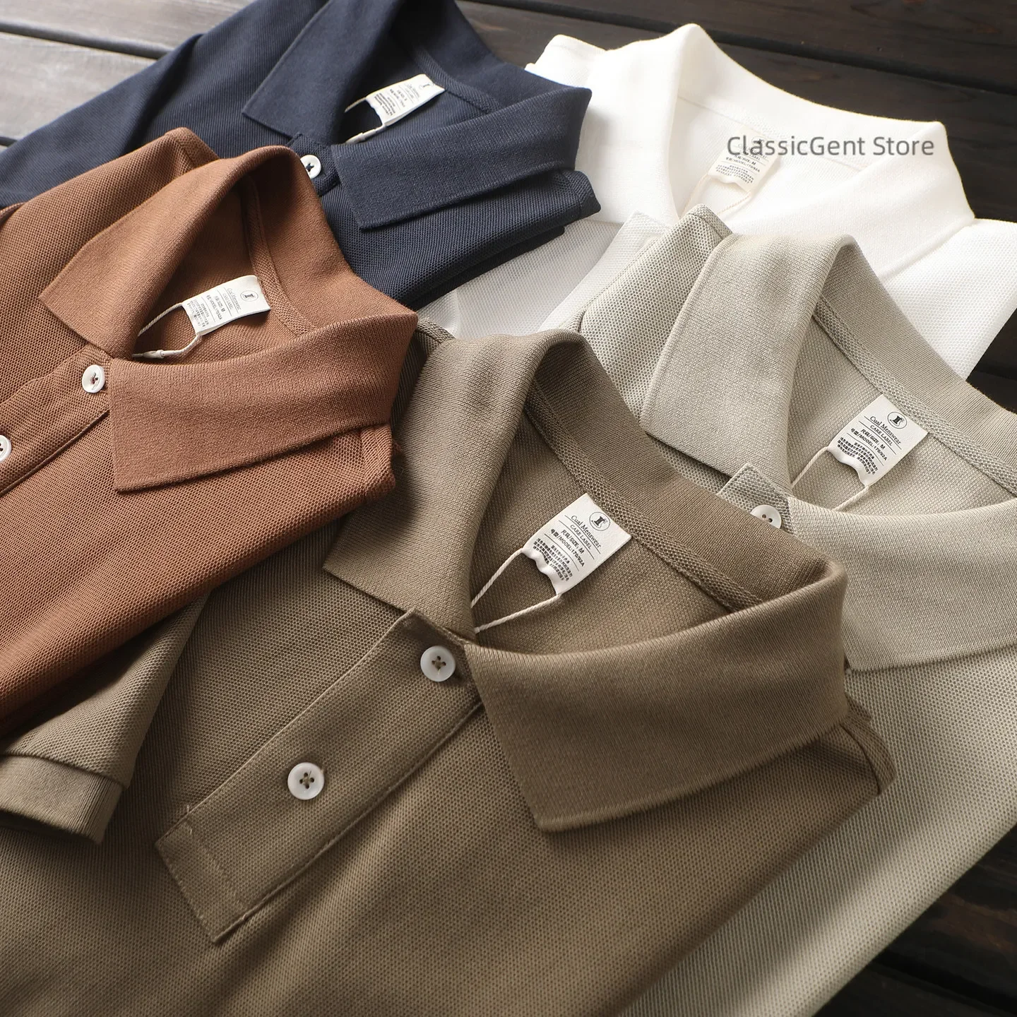 Classic and simple, double-layer mesh eye-drop 230g heavy cotton men's summer short-sleeved POLO shirt