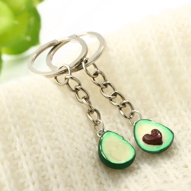 Grass Green  Simulation Fruit Avocado Heart-shaped Keychain Fashion Jewelry  Keyrings Best Friend s BFF