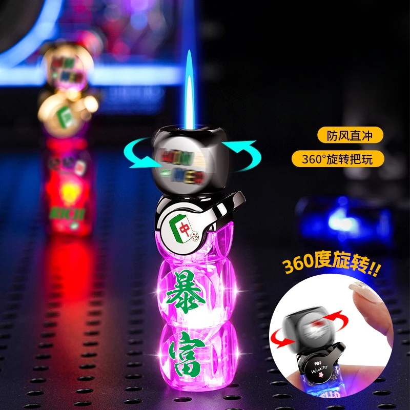 Metal + Plastic Luminous Gyro Spinning Dice Trendy Play Exquisite and Durable Small and Slim Windproof Inflatable Lighter