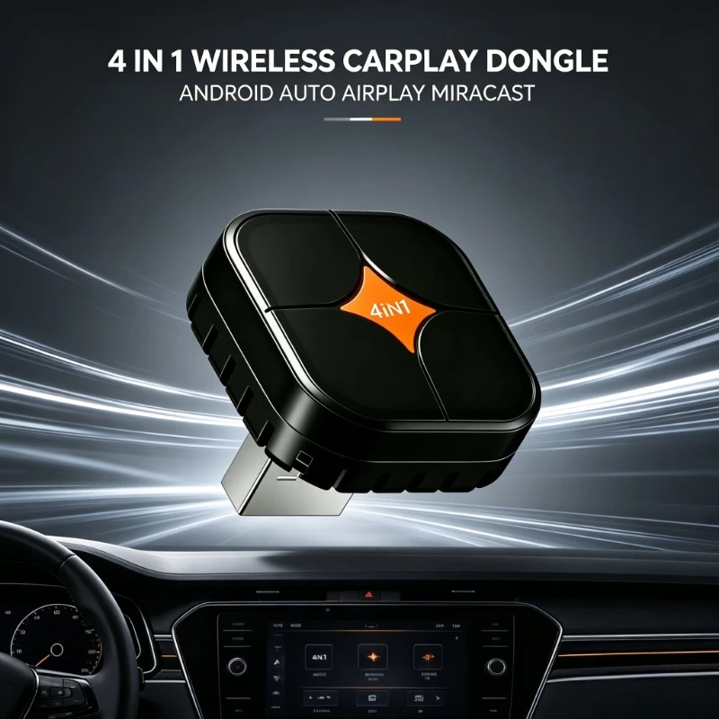 USB Car Projection Receiver, Wireless CarPlay Android Auto Unit Supports AirPlay Miracast OTA Refresh